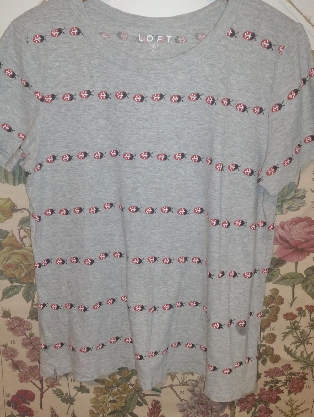 LOFT Grey Ladybug Pattern T-shirt
